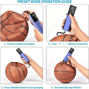 Електричний насос для м'ячів з манометром та LCD-дисплеєм (2 голки, 1 насадка) - для футболу, баскетболу, волейболу, блакитний