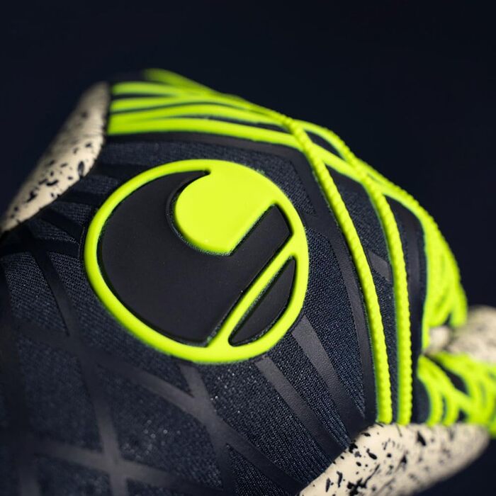 Воротарські рукавички Uhlsport Prediction Supergrip+ Finger Surround для дітей і дорослих, розмір 10.5, сині/білі/жовті, для футболу