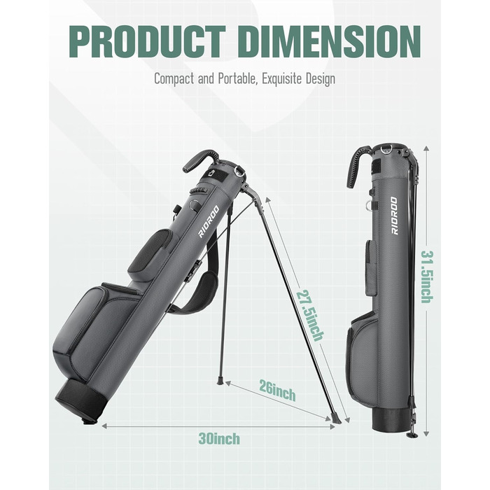 Сумка для гольфу на штативі, легка, 2-way роздільник, 3 кишені, сіра (A3)