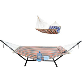 Гаммак GOCAN XXL для 2 осіб, 220x150 см, 330 см, 300 кг, бавовна, для відпочинку в саду, на балконі, в приміщенні, сірий з червоно-синіми смугами