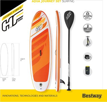 Надувна SUP-дошка Hydro-Force, комплект, різні розміри 2,4–3,8 м, весло, для водних видів спорту