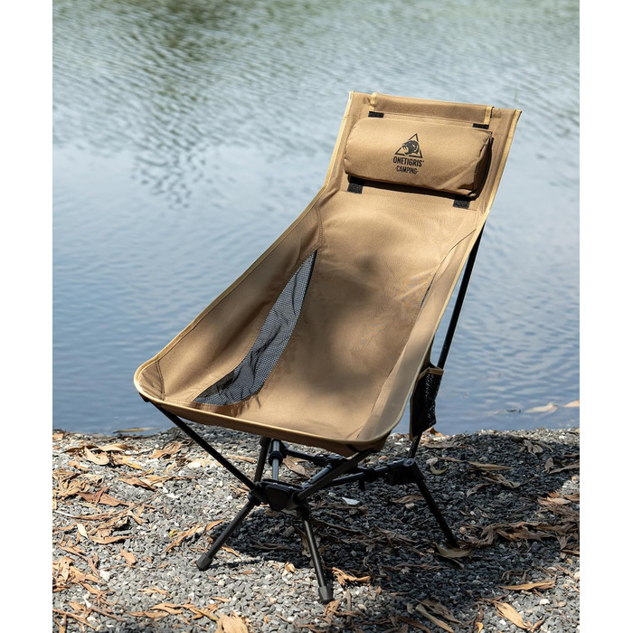 Стілець для кемпінгу OneTigris TIGERBLADE з високою спинкою, 170 кг, складний, легкий, з трикутним каркасом, для риболовлі з 2 кишенями, для відпочинку на природі, піших прогулянок, колір Койот