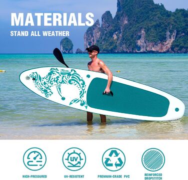 Надлегка SUP-дошка FEATH-R-LITE для дорослих, біло-зелена, широка стійка конструкція, з веслом, насосом, сумкою, преміум аксесуари