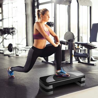 Аеробічний степ-платформа EnjoyFit XL преміум, 3-рівнева, 78x30x10/15/20 см, синьо-чорна