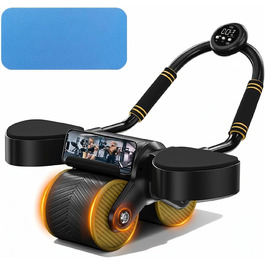 Ролик для пресу з пружиною та таймером – автоматичний ролик для пресу з підставкою для ліктів та подвійними колесами – для тренування пресу та планки – фітнес-обладнання для дому (до 150 кг)