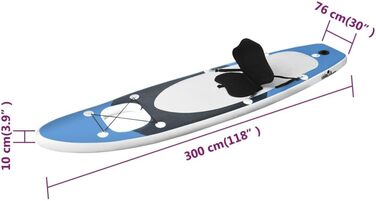 Набір SUP-борду vidaXL надувний для дорослих, стійка дошка для веслування, морський синій, 300x76x10 см