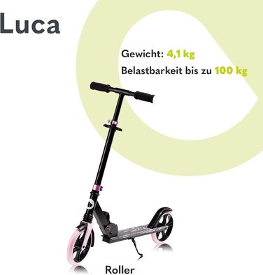Самокат LIONELO Luca для дітей і дорослих, до 100 кг, складаний, легкий 4 кг, міцна конструкція, 20 см колеса, амортизація ShockResist, заднє гальмо, нековзкий
