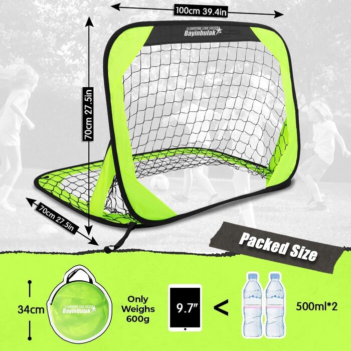 Дитячі ворота для футболу Bayinbulak Mini Pop-Up, 3.3' x 2.3', неоновий лайм