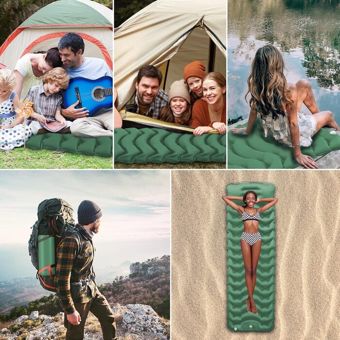 Надувний килимок Isomatte CIXMUS з самонадуванням, 10 см товщини, з насосом та подушкою, водонепроникний, для кемпінгу та відпочинку на природі, зелений