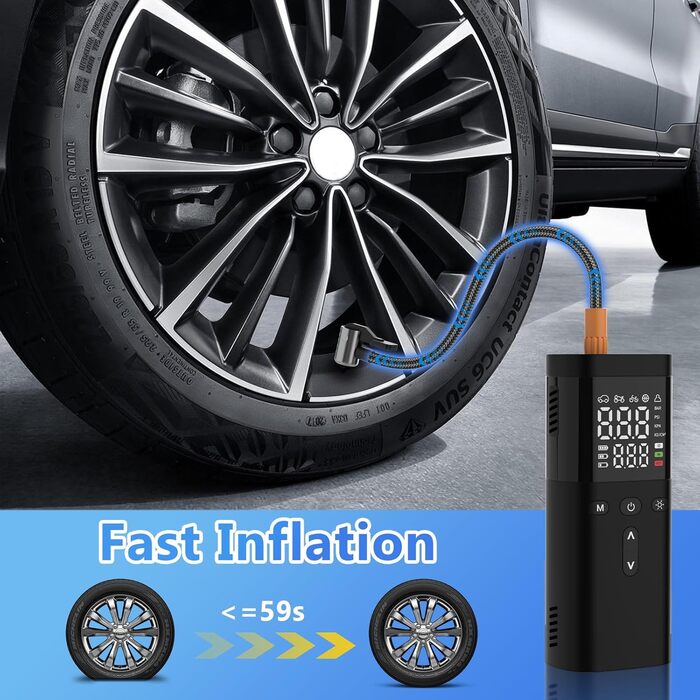 Електричний насос для велосипеда, авто, мотоцикла та м'ячів: 150 PSI, 25000 mAh, LED-ліхтар, перезаряджається