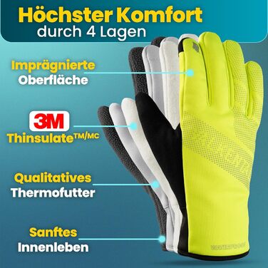 Водонепроникні велосипедні рукавички Vakenta® з ізоляцією 3M | З наповнювачем та зчепленням | Зимові та перехідні рукавички [Чоловічі та жіночі] з функцією сенсорного екрану - GoRider | Для перехідного періоду (до 6°C, 2-шарові) (Жовті, XL, Зима (до -4°C,