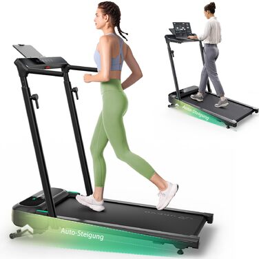 Біговий тренажер Smart з автоматичним нахилом 9%, двигун 2.5 PS Brushless, складаний біговий килимок для дому та офісу, велика площа для бігу, тихий та для суглобів, додаток з AI, World-Tour та HIIT, автоматичний нахил з столом та ручкою підтримки