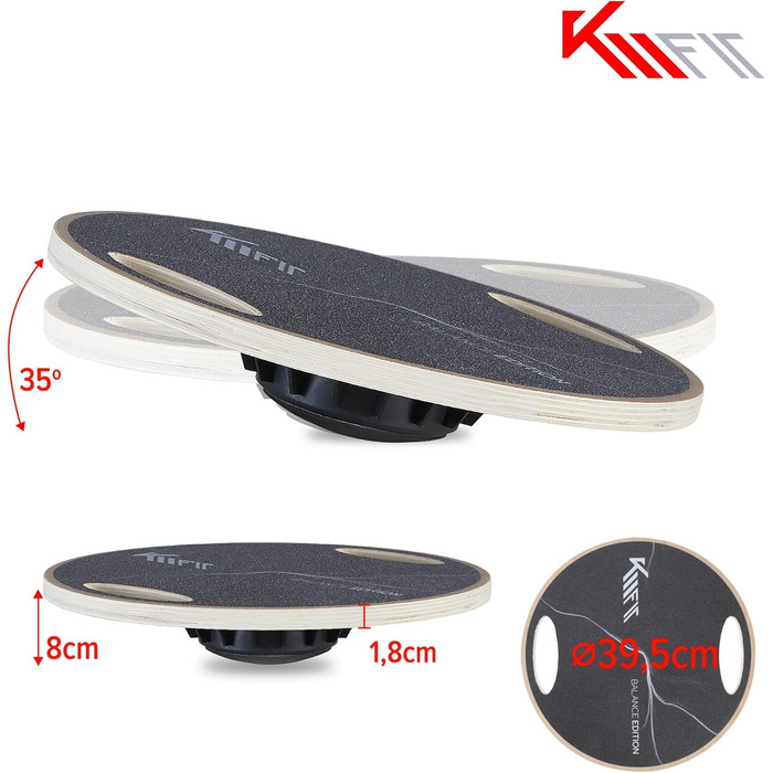 Дерев'яна баланс-борд KM-Fit для координації та рівноваги | Тренажер для рівноваги з ручками | Індоор-борд для фітнесу та реабілітації