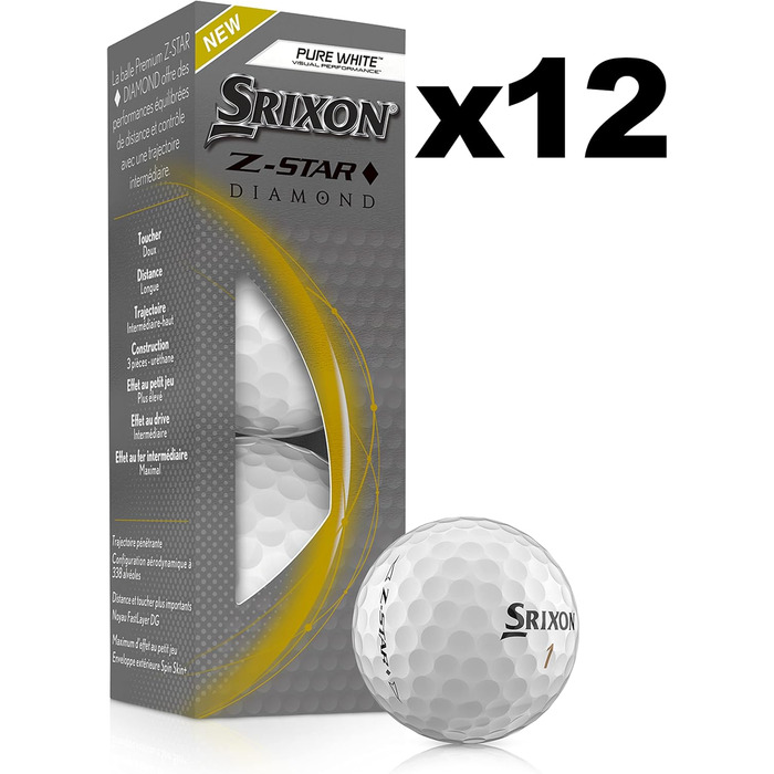 Гольф-м'ячі Srixon Z-Star Diamond 2, унісекс, білий, універсальний розмір