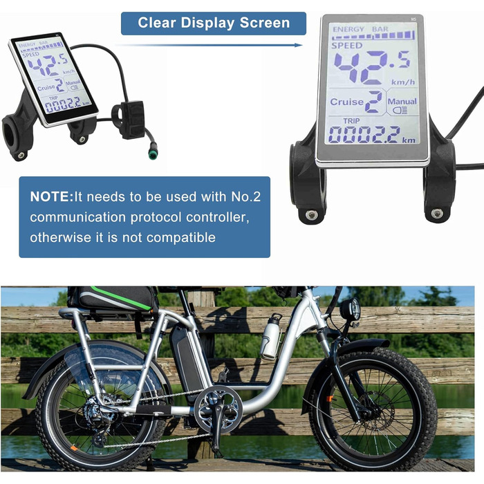 Велокомп'ютер Yosoo Health Gear M5 LCD для електровелосипеда, універсальний дисплей 24V-60V, 5-контактний, для електросамоката, екран 31.8/22.2 мм