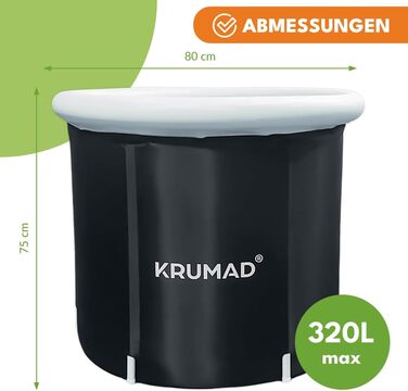 Естонна 320 L – Складана ванна для дорослих, для відпочинку та холодотерапії з насосом, кришкою, клапаном та підтримуючі трубки – Міцна ванна з ПВХ