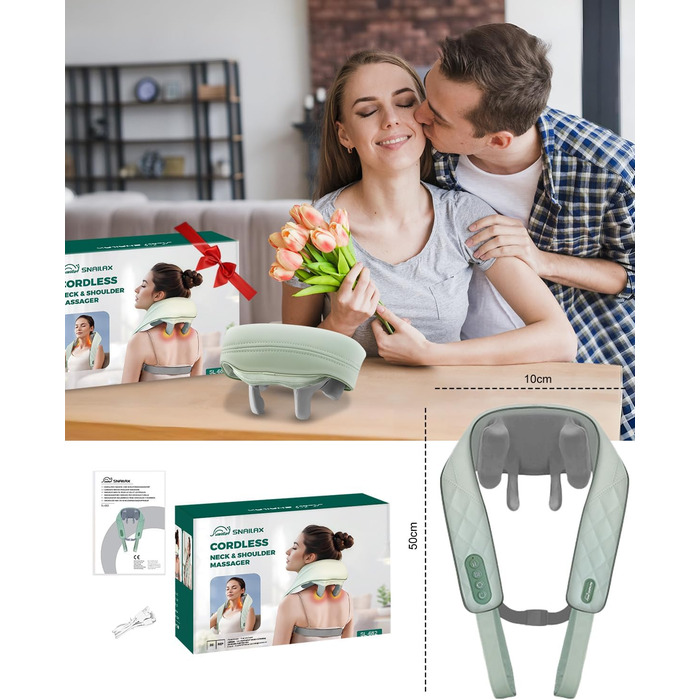 Масажер для шиї Snailax 4D з підігрівом та Shiatsu, електричний масажер для шиї, плечей та спини, зелений