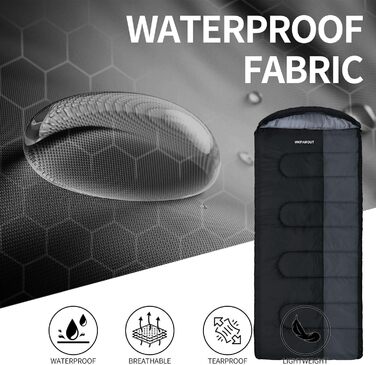 Сплячий мішок Outdoor для дорослих, зимовий, водонепроникний, 3-4 сезони, з компресійним мішком, 0℃, чорний, 220x85 см