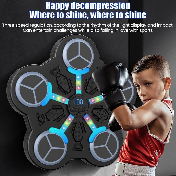Дитяча боксерська машина з підсвіткою LED, музикою та Bluetooth, 3 режими швидкості, автоматичний лічильник, чорний