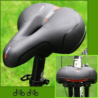 Зручний велосипедний сідло StreeHerjjkeA1 Cityradsättel з Memory Foam, водонепроникний, червоний світловідбиваючий елемент, для гібридних велосипедів, унісекс, чорний