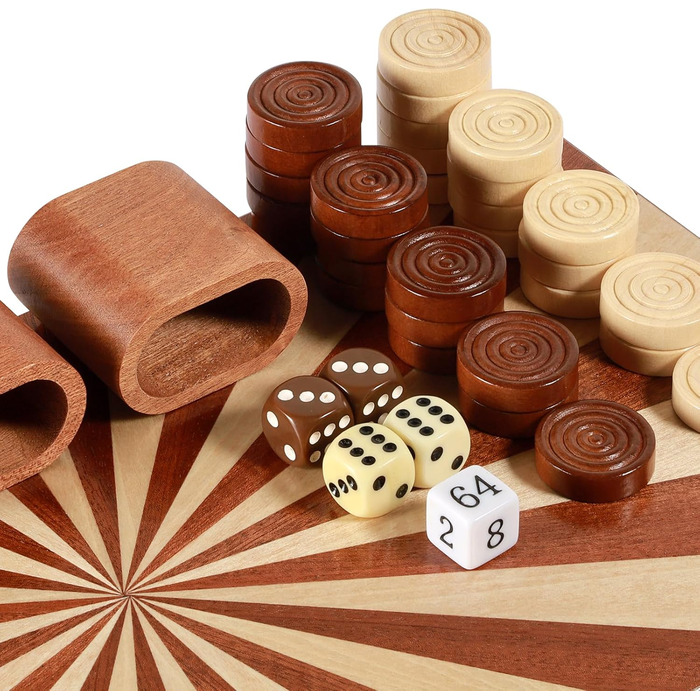 Набір для гри в шашки та нарди Syrace Holz з дерев'яним кейсом, класичний набір для стратегічних ігор, 40 см, для дорослих та дітей (Сонячне колесо)