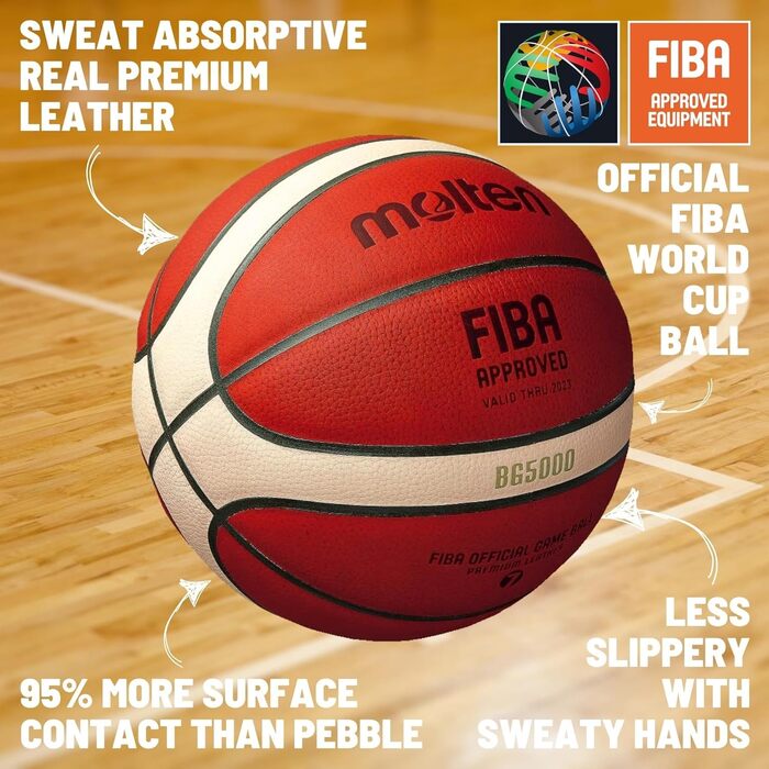 Баскетбольний м’яч Molten BG5000, натуральна шкіра, FIBA, розмір 6/7