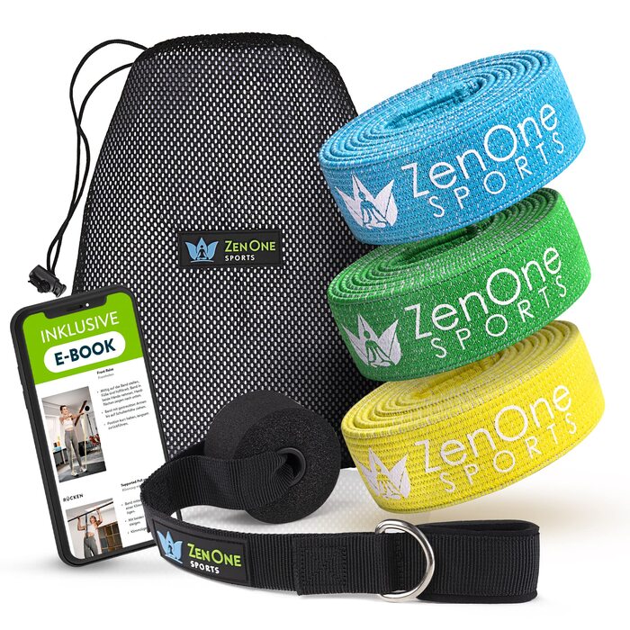 Спортивні гумові стрічки ZenOne Sports® для фітнесу (6 рівнів опору) + посібник з тренувань | Еспандери з тканини для силових вправ, розминки та реабілітації