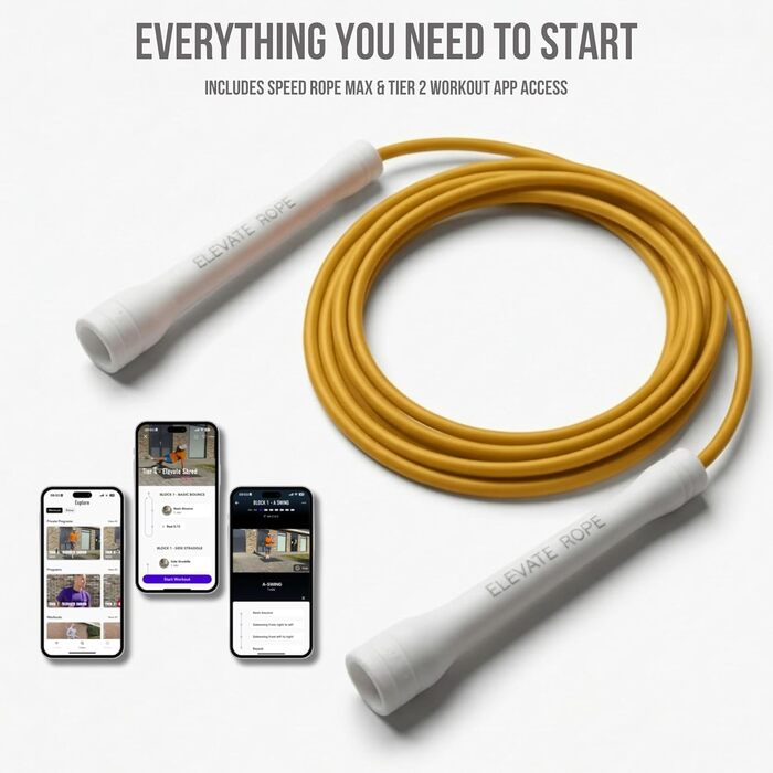 Професійна скакалка Elevate Speed Rope MAX з міцного ПВХ з нейлоновим сердечником, 5 мм, довжина до 3 м, золоті ручки