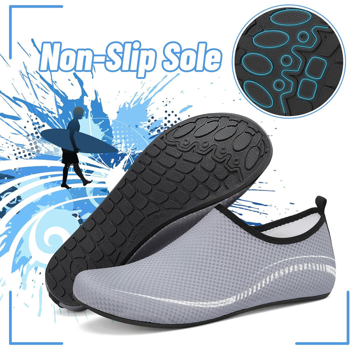 Чоботи для плавання та водного спорту: чоловічі та жіночі, неопренові, для пляжу, серфінгу, плавання. Легкі домашні тапочки для відпочинку (35 EU, сірий)