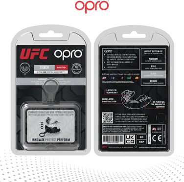 Захисна капа OPRO Silver Level (дорослий та дитячий) з чохлом. Підходить для хокею, лакросу, регбі, ММА, боксу та BJJ UFC. Білий/сріблястий, вік 10+