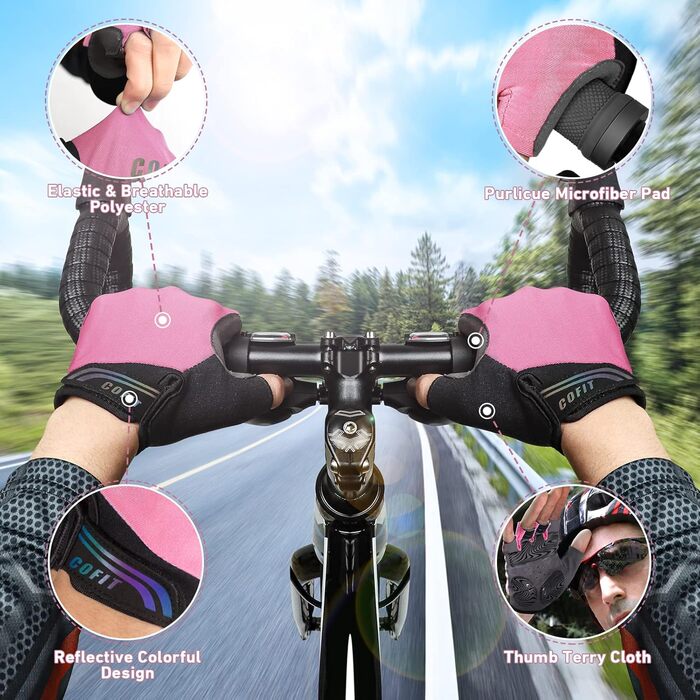 Велосипедні рукавички COFIT з повним пальцем та сенсорним екраном для чоловіків та жінок – дихаючі, амортизуючі рукавички з гелевою підкладкою та неслизьким зчепленням для MTB та шосейних велосипедів, рожеві, розмір L