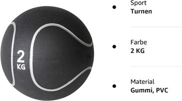 Медичний м'яч GORILLA SPORTS 2 кг, гумовий, неслизький, Ø 23/29 см, для фітнесу, тренувань, Slam Ball, Gewichtsball