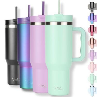 Термокухоль Milu 1200 мл Mellow Mint з ручкою та соломинкою. Ізотермічний кухоль з нержавіючої сталі 40oz для напоїв – 48 годин холод, 24 години прохолода, 12 годин тепло