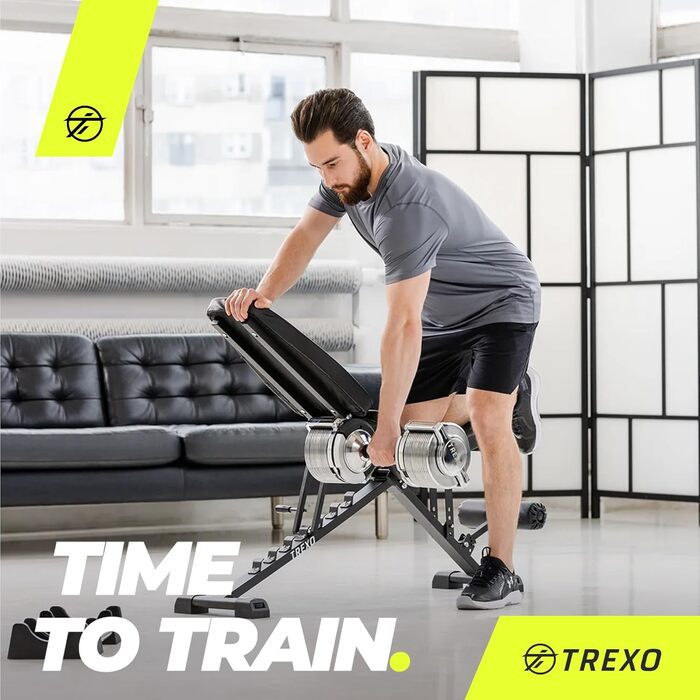 Регульована гантеля TREXO хромована 3-32 кг, 30 рівнів ваги, з ергономічною нековзкою ручкою для силових тренувань і фітнесу