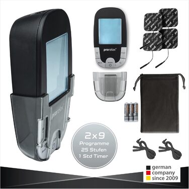 Prorelax TENS/EMS Duo Comfort Blackline: електростимулятор для м'язів та зняття болю | 2 терапії в одному приладі | З підсвічуваним дисплеєм