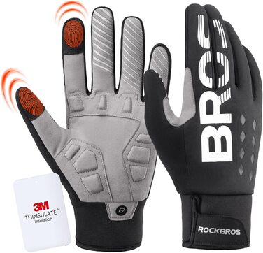 Велосипедні рукавички ROCKBROS для жінок та чоловіків, зимові, Thinsulate, теплі, сенсорні, для MTB, катання, альпінізму, бігу та активного відпочинку (XXL, Thinsulate)