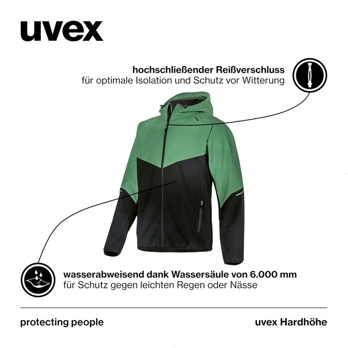 Чоловіча софтшелл куртка uvex Hardhöhe — водовідштовхуюча та дихаюча демісезонна функціональна куртка, темно-зелена, розмір XXL
