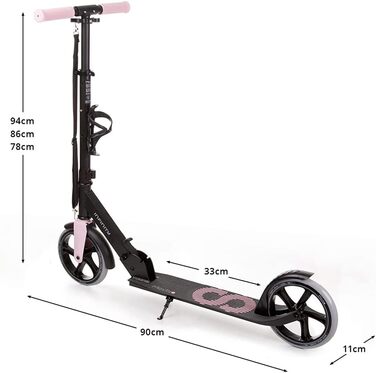 Самокат MOVINO Infinity Roller для міста, складаний, регульований, з тримачем для пляшки, для дітей та дорослих, алюмінієва дека