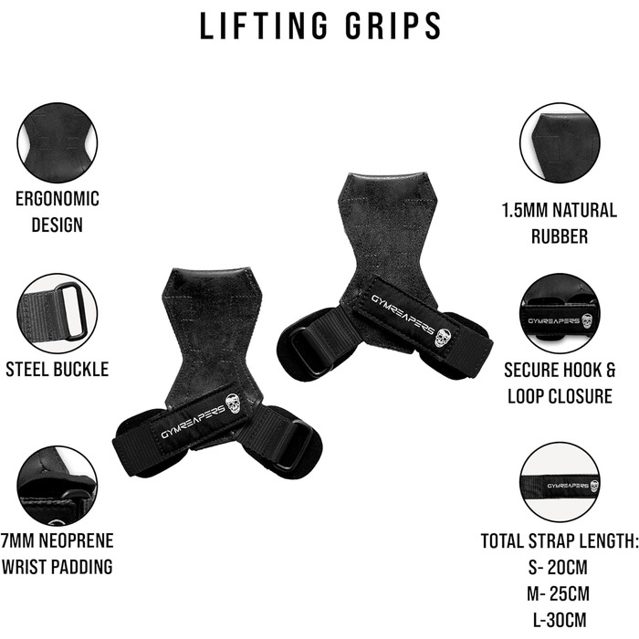 Набір для важкої атлетики Gymreapers: важезні ручки, підтримка зап'ястя, гумові рукавички/ремні, чорний, Medium