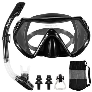 Набір для снорклінгу APLOS для дорослих: маска, трубка, окуляри. Для снорклінгу, плавання та дайвінгу (Чорний)