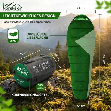 Спальник Norskskin 4 сезони (-23°C до 0°C) Extra Long - Водовідштовхувальний спальник-мумія з кишенею для подушки для туризму та кемпінгу