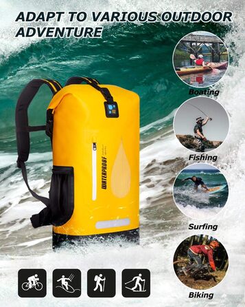 Водонепроникний рюкзак IDRYBAG 30L, жовтий - для каякінгу, кану, кемпінгу та піших прогулянок