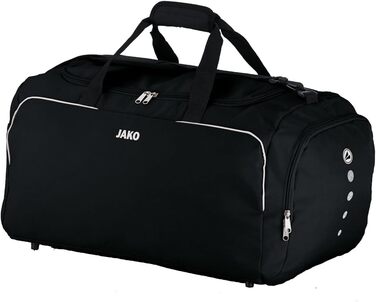 Спортивна сумка JAKO Classico Junior чорна 45x30x30 см для чоловіків, з внутрішньою кишенею, містким основним відділенням на двосторонній блискавці та сітчастою кишенею