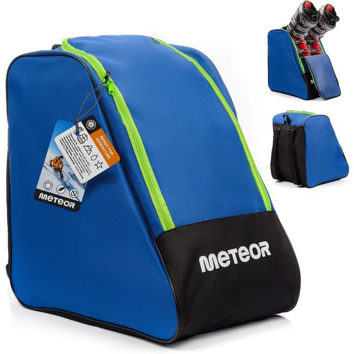 Сумка для лижних черевиків Meteor - рюкзак 42x42x30 см для черевиків, шолома та аксесуарів. Міцна, водовідштовхуюча, з поліестеру 600D, з ручками, для зберігання лижного спорядження (Blue, Ski boot backpack)