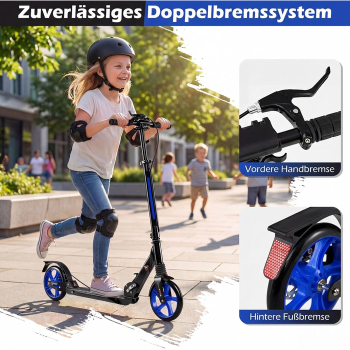 COSTWAY Розкладний електросамокат з дзвіночком та підніжкою, регульована висота керма, для дітей та дорослих (блакитний)