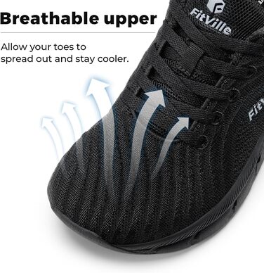 Жіночі кросівки FitVille для бігу та ходьби, дихаючі, чорні (40 EU, широка колодка)