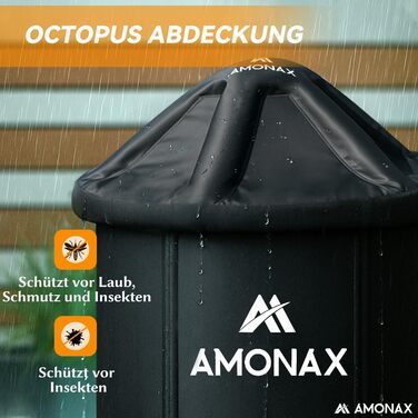 Тонна для криотерапії Amonax Eisbaden: портативна ванна для холодової терапії з термометром, кришка та покриття, чорний колір