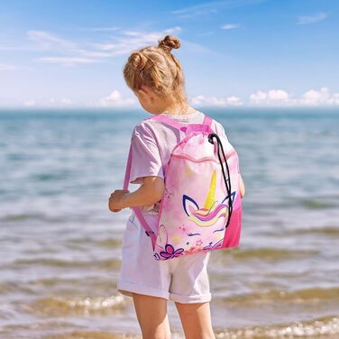 Спортивна сумка WAWSAM для гімнастики з шнурком, 38 x 45 см. Дитяча водонепроникна сумка для плавання, пляжу, покупок (Єдиноріг A002)