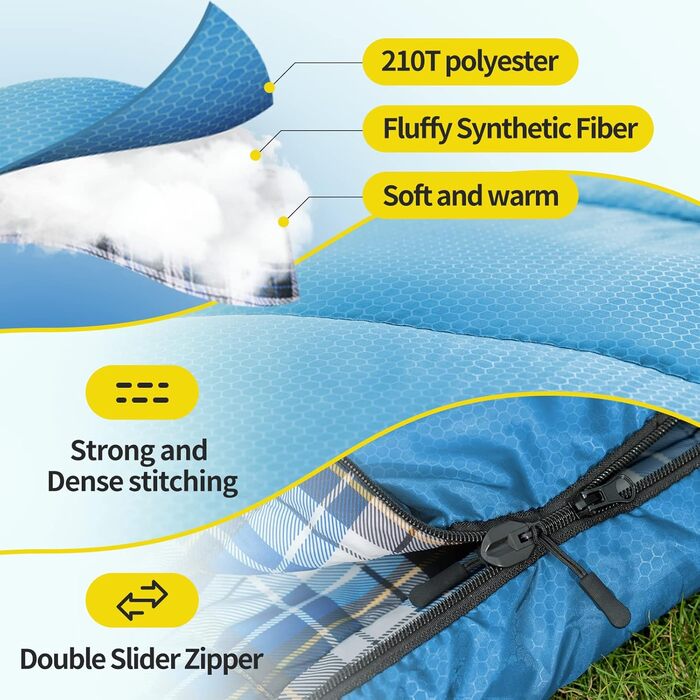 Спальний мішок Bessport зимовий для дорослих, 3-4 сезони, легкий, ультралегкий, компактний, водонепроникний, для кемпінгу, трекінгу та подорожей, блакитний