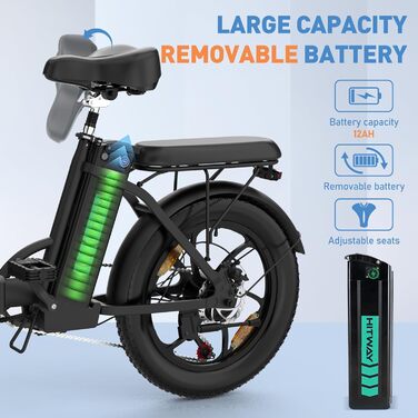 Електровелосипед HITWAY 20 дюймів Fat Tire, складаний, 250W, 36V, 12Ah, запас ходу 35–90 км